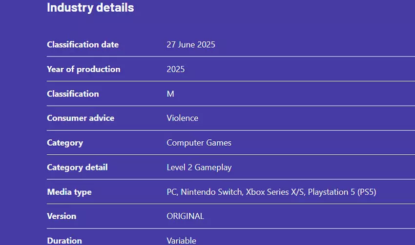 Australian Classification game page