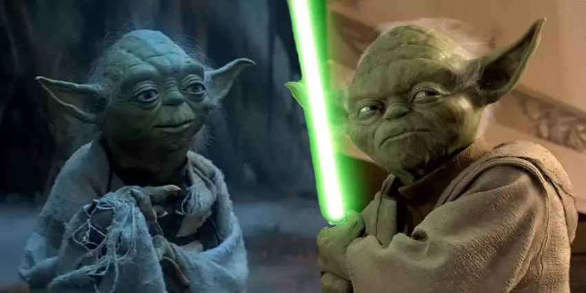 Yoda voor en na CGI