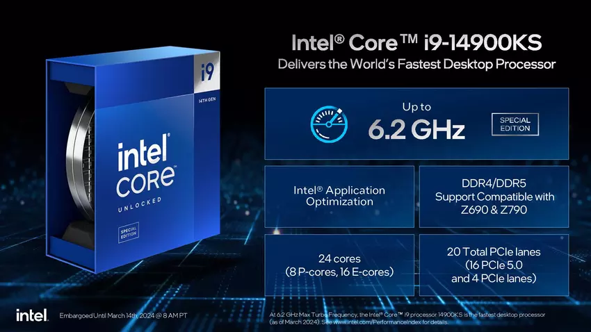 De race om megahertz gaat door: Intel Core i9-14900KS haalt 6,2 GHz vermogen direct uit de doos