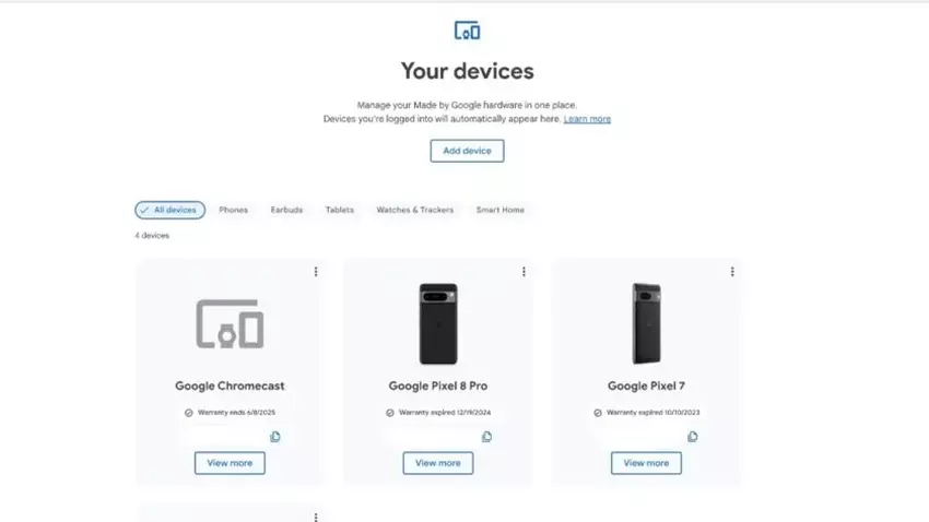 Illustratie van de pagina 'Uw apparaten' in de Google Store