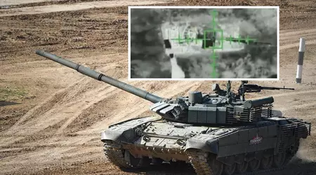 Oekraïense drone-bommenwerper gooide granaten naar Russische gemoderniseerde T-80BVM-tank