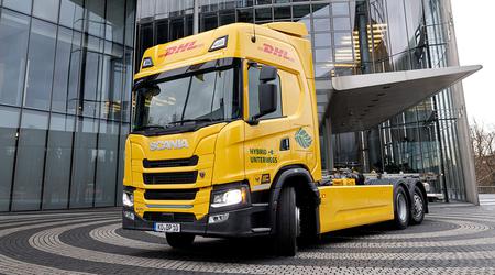 Tot 800 km rijbereik en tanken bij elk benzinestation: Scania en DHL testen een elektrische truck met een benzinegenerator.
