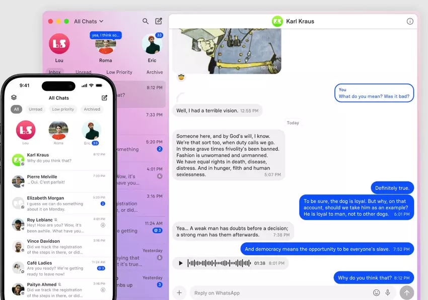 Screenshot van universele messenger Beeper