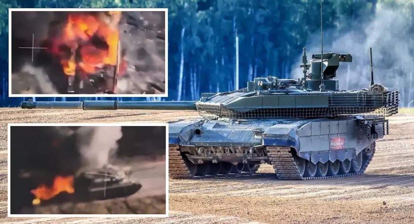 Een Oekraïense FPV-drone heeft met een precisietreffer de geschutskoepel uitgeschakeld en een Russische gemoderniseerde T-90 "Doorbraak"-tank volledig vernietigd.