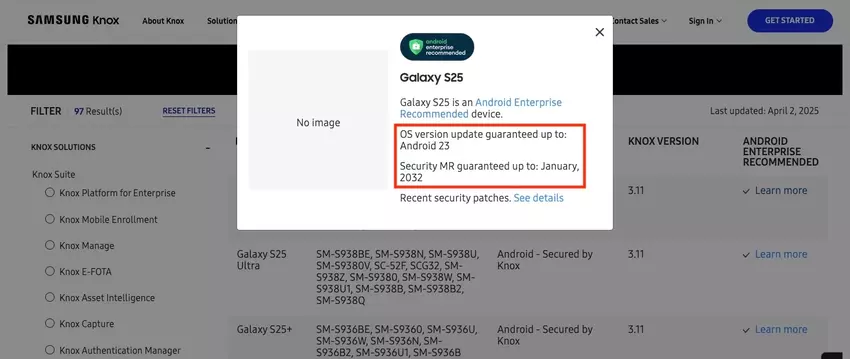 Ondersteuning voor Galaxy S25 Enterprise Edition, Galaxy S25+ Enterprise Edition en Galaxy S25 Ultra Enterprise Edition
