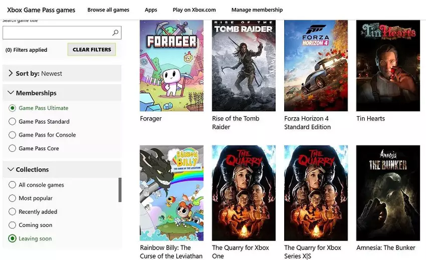 Screenshot van de Xbox website