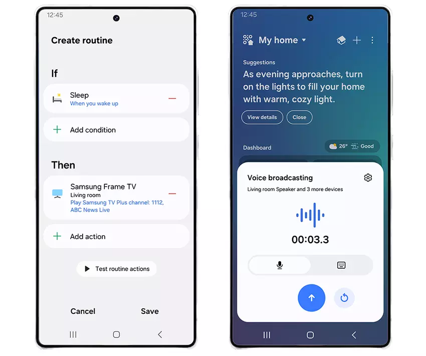 Scherm voor het instellen van de automatiseringsprocedure met Samsung TV Plus-acties