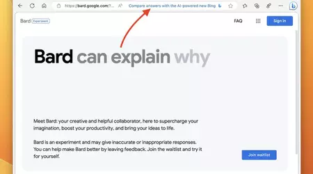Microsoft Edge zal reclame maken voor BingAI als je Google's Bard chatbot gebruikt