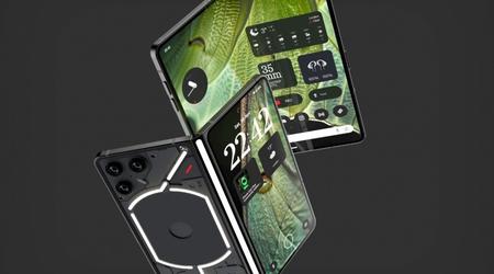 De ontwerper bedacht een opvouwbare smartphone Nothing Fold (1) met een origineel scharnier en drie camera's