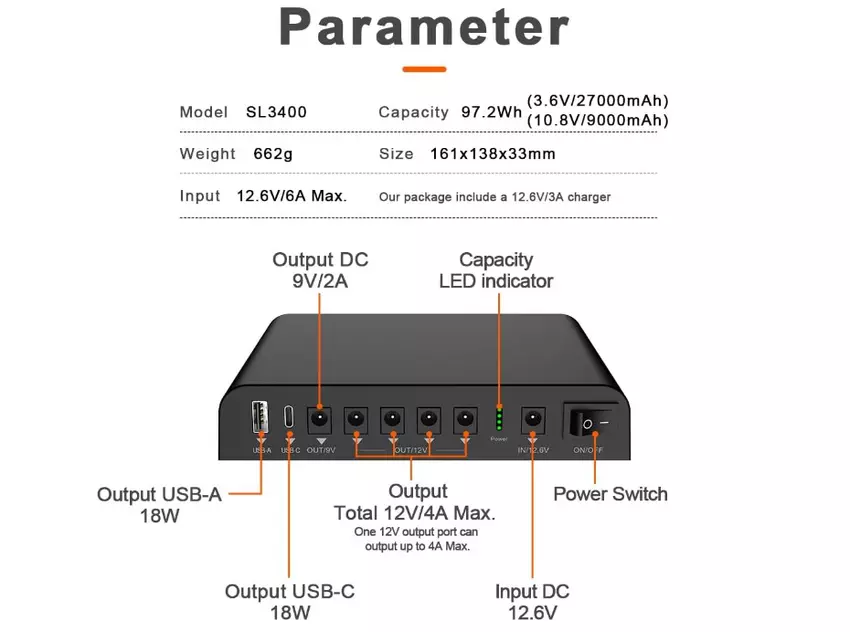 TalentCell SL3400 mini UPS voor router