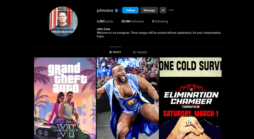 John Cina's profiel op Instagram