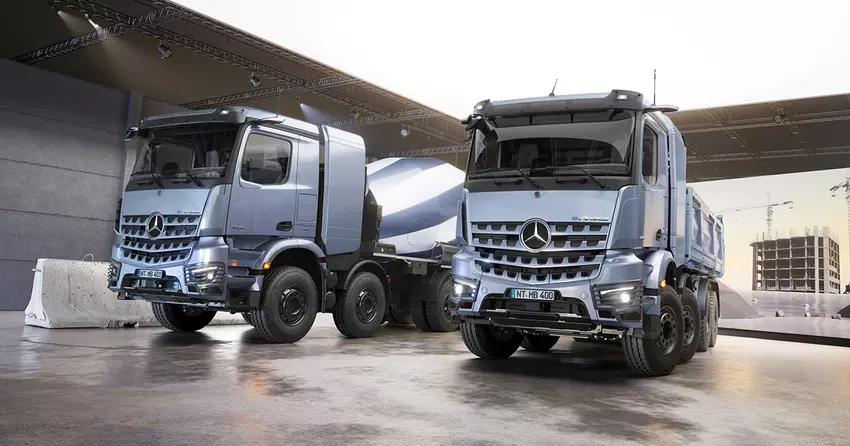 Mercedes-Benz heeft de eArocs 400 elektrische truck onthuld - een betonmixer en kipper met nulemissie