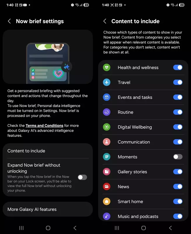 Nu korte functie-instellingen. Illustratie: Sammobile
