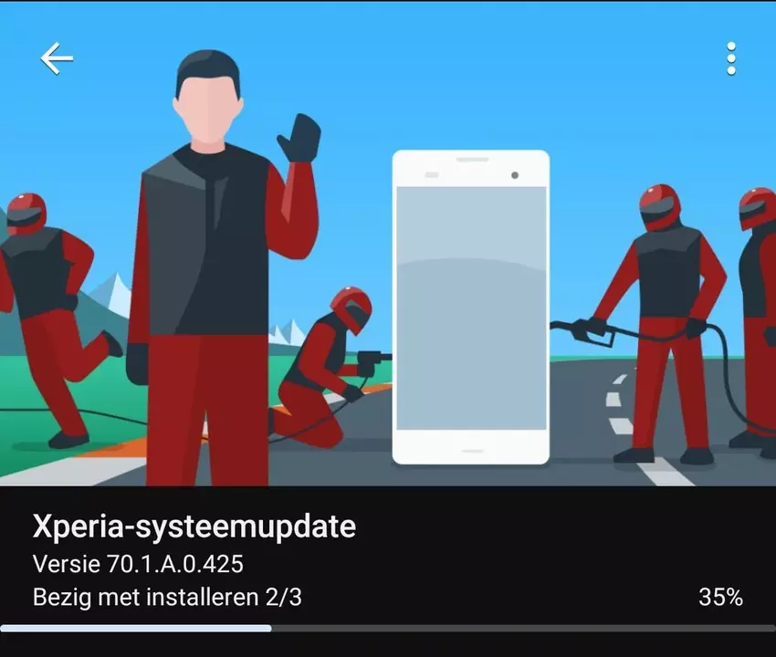 Android 15-updatemelding op Xperia 10 VI-smartphone