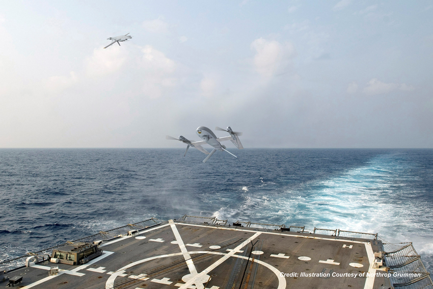 Northrop Grumman gaat voor het Pentagon een VTOL drone maken die tot 20 uur kan vliegen en een lading van 27 kg kan dragen.