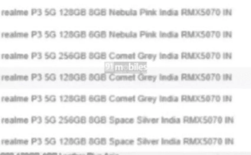 Uitgelekte informatie over Realme P3