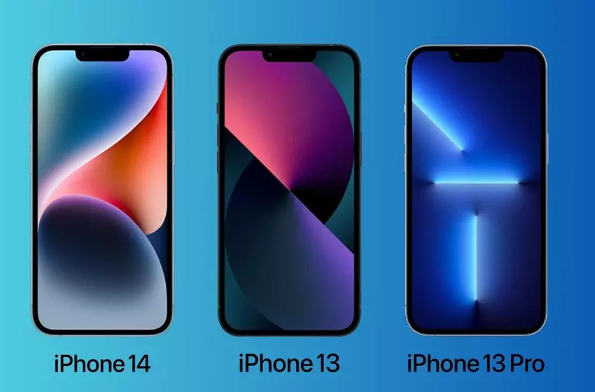 Een afbeelding van de iPhone 14, 13 en 13 Pro met inkeping