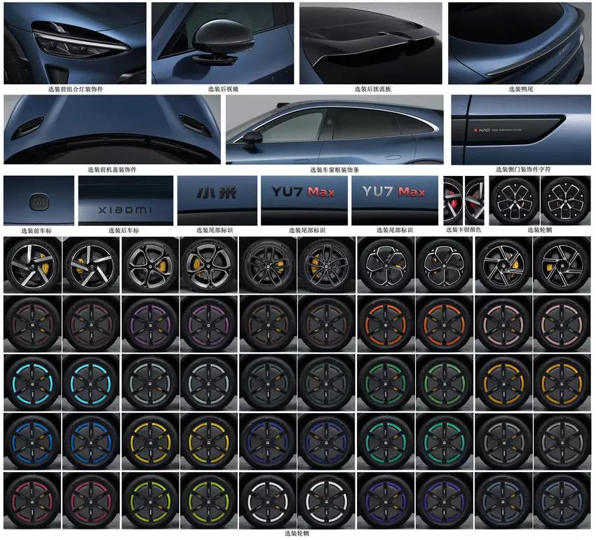 Ontwerpkenmerken Xiaomi YU7. Illustratie: Digitaal chatstation / Weibo