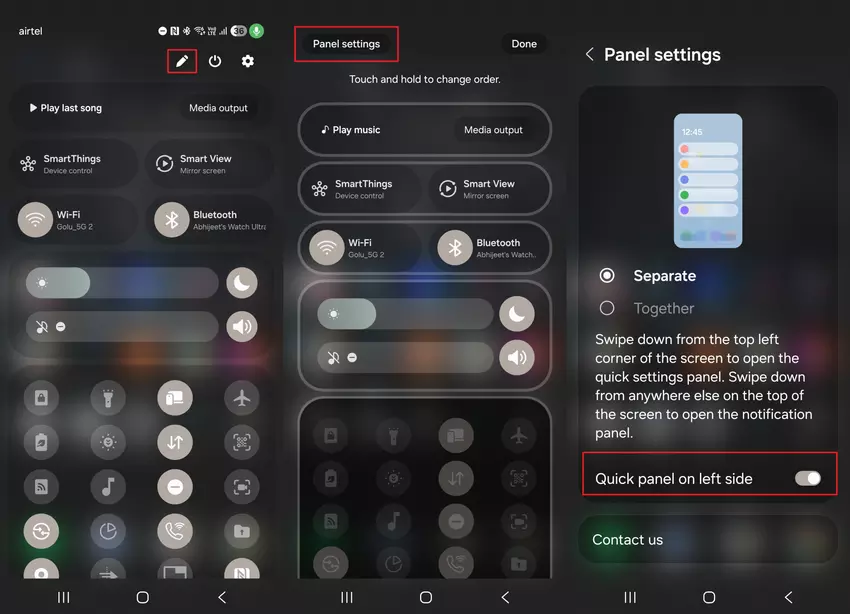 Instructies voor het activeren van het One UI 7 paneel met snelle instellingen aan de linkerkant