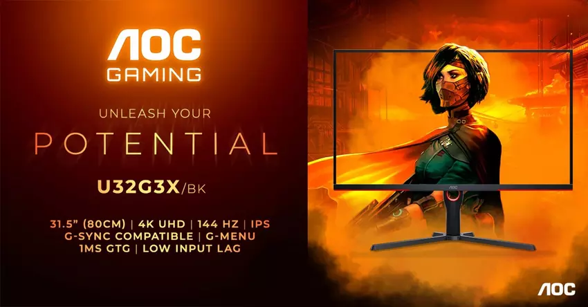 4K UHD, 144Hz beeldscherm en HDMI 2.1 voor £650 - AOC Gaming U32G3X/BK monitor aangekondigd