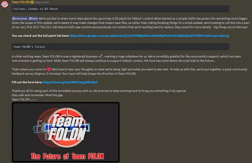 Screenshot van de oproep van Team FOLON