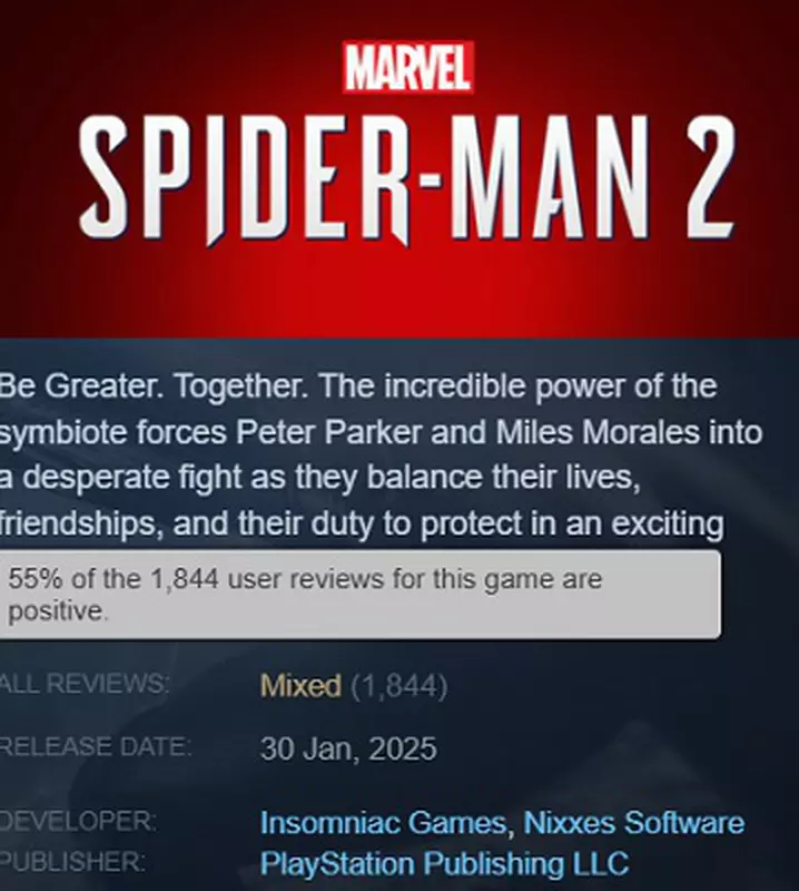 Marvelʼs Spider-Man 2 beoordelingen op Steam