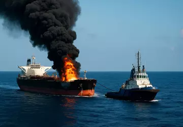 Explosie op een olietanker voor de ...