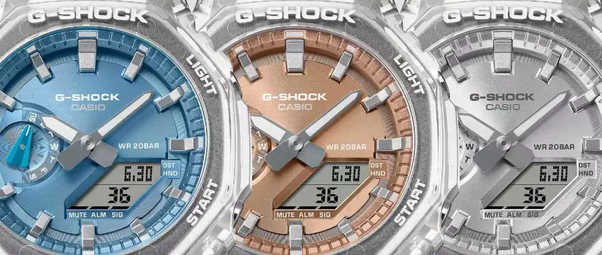 Casio is in Europa begonnen met de verkoop van het nieuwe doorschijnende meerkleurige GA-2100BM horloge.