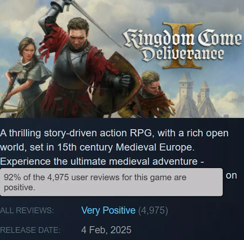 Kingdom Come: Deliverance II gamescores, bron: Steam