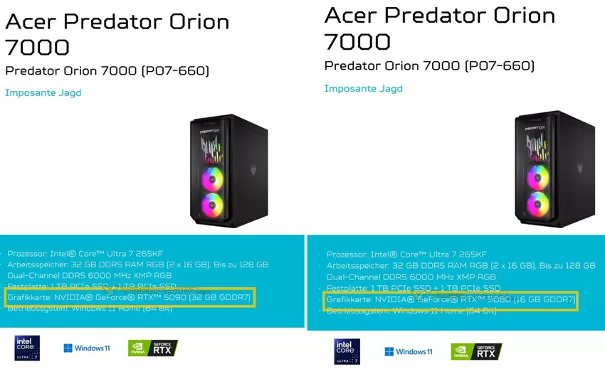 Kenmerken Acer Predator Orion 7000
