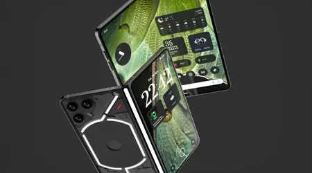 De ontwerper bedacht een opvouwbare smartphone Nothing Fold (1) met een origineel scharnier en drie camera's