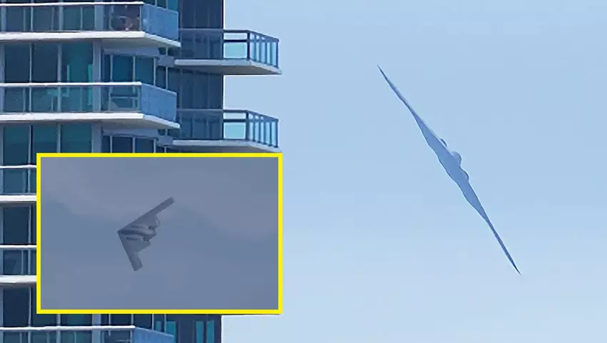 B-2 Spirit nucleaire stealth bommenwerper vliegt laag over het strand van Miami (video)
