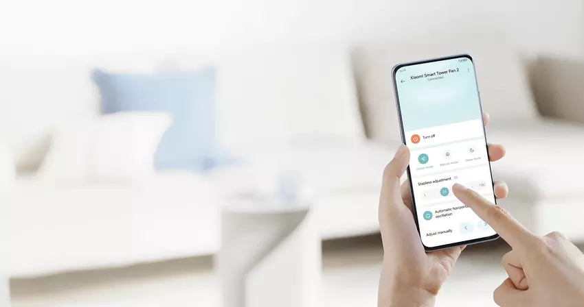 De Smart Tower Fan 2 bedienen in de app. Illustratie: Xiaomi