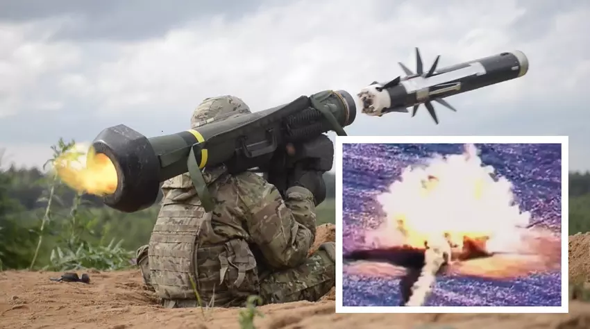 Oekraïense strijdkrachten vernietigen op spectaculaire wijze een Russische T-80 tank met een Javelin-raket.