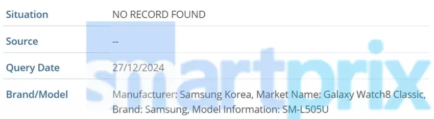 Informatie over de Samsung Galaxy Watch8 Classic in de GSMA-database