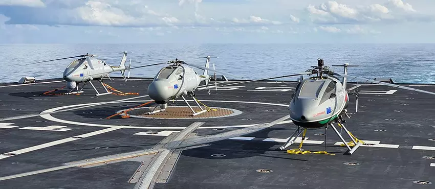 Leonardo heeft een verbeterde versie van de AWHero onbemande helikopter met Gabbiano TS Ultralight maritieme radar onthuld.