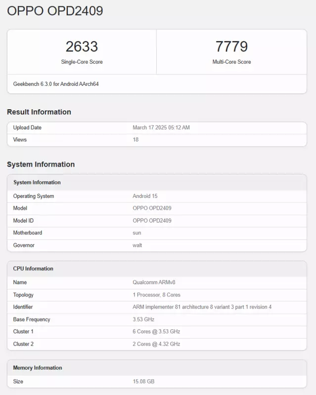 Specificaties van OnePlus Pad 2 Pro op Geekbench