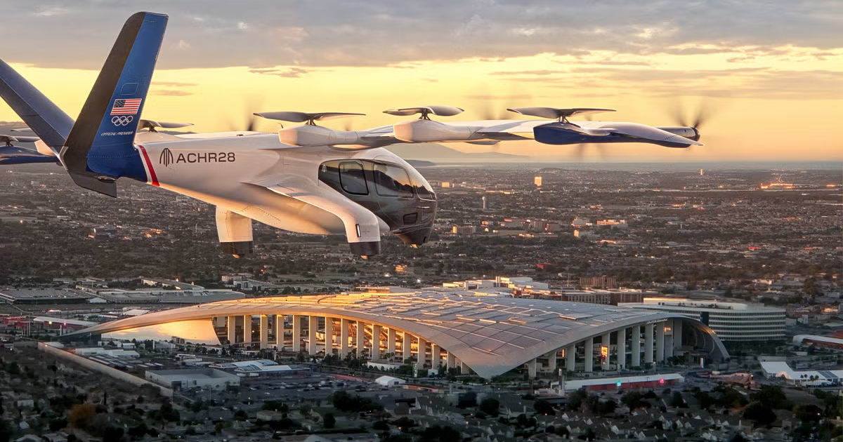 Innovatie en technologie: een blik op eVTOL tegen de achtergrond van het legendarische stadion In de toekomst duiken: eVTOL op de achtergrond van een architectonisch meesterwerk in Californië
