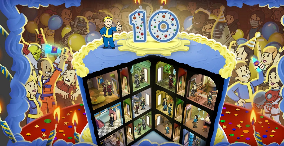 Fallout Shelter-thema poster: muzikale permutaties voor de feestdagen Een nieuwe poster van de makers van Fallout Shelter: Een viering voor fans!