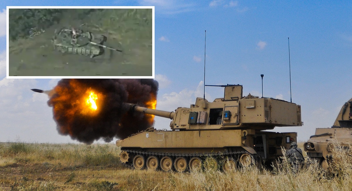 De M109A6 Paladin houwitser vernietigt een Russische opgewaardeerde T-90M tank ter waarde van $2,5 miljoen met een SMArt 155 granaat van $100.000. De M109A6 Paladin houwitser vernietigt een Russische opgewaardeerde T-90M tank ter waarde van $2,5 miljoen met een SMArt 155 granaat van $100.000.