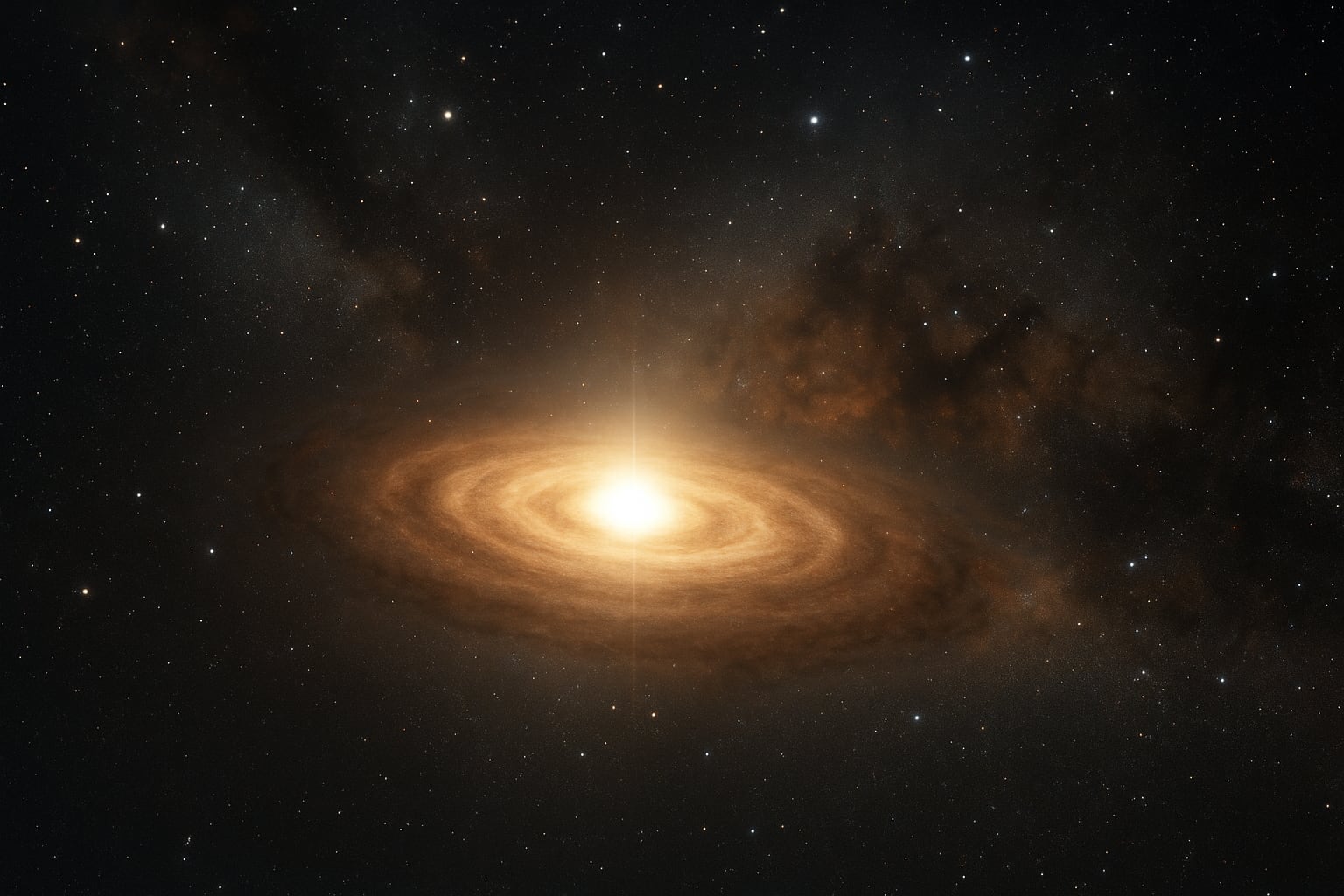 Kijk in de diepten van de sterrenstelsel: Een indrukwekkende afbeelding van een sterrensysteem door de lens van een kunstenaar Een reis door het universum: Een illustratieve afbeelding van een nieuw sterrensysteem