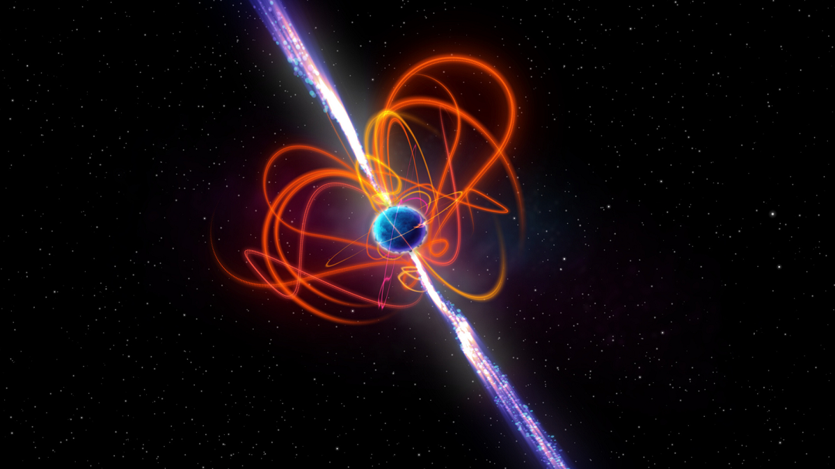 Een neutronenster met een ongelooflijk krachtig magnetisch veld haperde nadat het een asteroïde had aangetrokken en uiteengereten Een neutronenster met een ongelooflijk krachtig magnetisch veld haperde nadat het een asteroïde had aangetrokken en uiteengereten