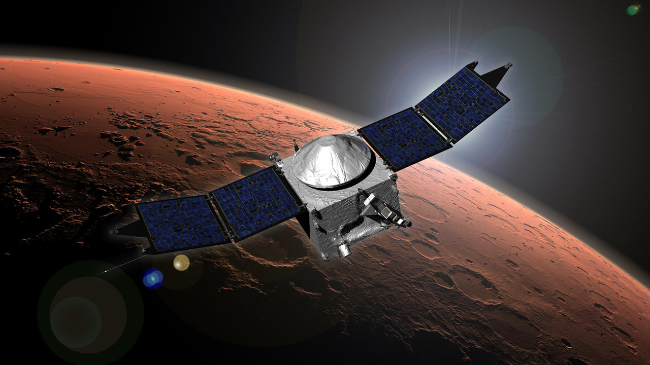 Het gebrek aan zonnewind blies de atmosfeer van Mars op en verdrievoudigde het geïnduceerde magnetische veld van de Rode Planeet Het gebrek aan zonnewind blies de atmosfeer van Mars op en verdrievoudigde het geïnduceerde magnetische veld van de Rode Planeet