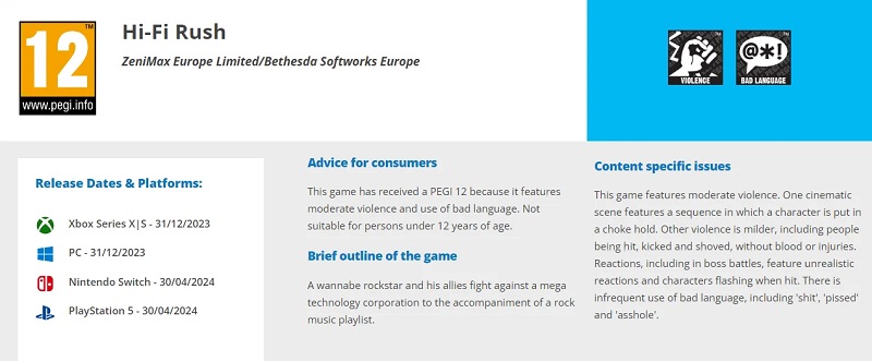 Komt Hi-Fi Rush naar Nintendo Switch? PEGI-website onthult de leeftijdsclassificatie voor de nieuwe versie van de actiegame-2 Komt Hi-Fi Rush naar Nintendo Switch? PEGI-website onthult de leeftijdsclassificatie voor de nieuwe versie van de actiegame-2