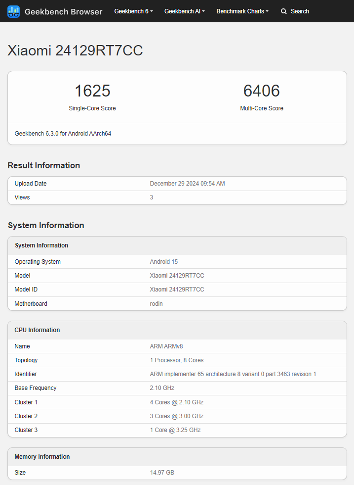 Illustratie: Geekbench Dimensity 8400-Ultra processor testresultaat in Redmi Turbo 4 smartphone