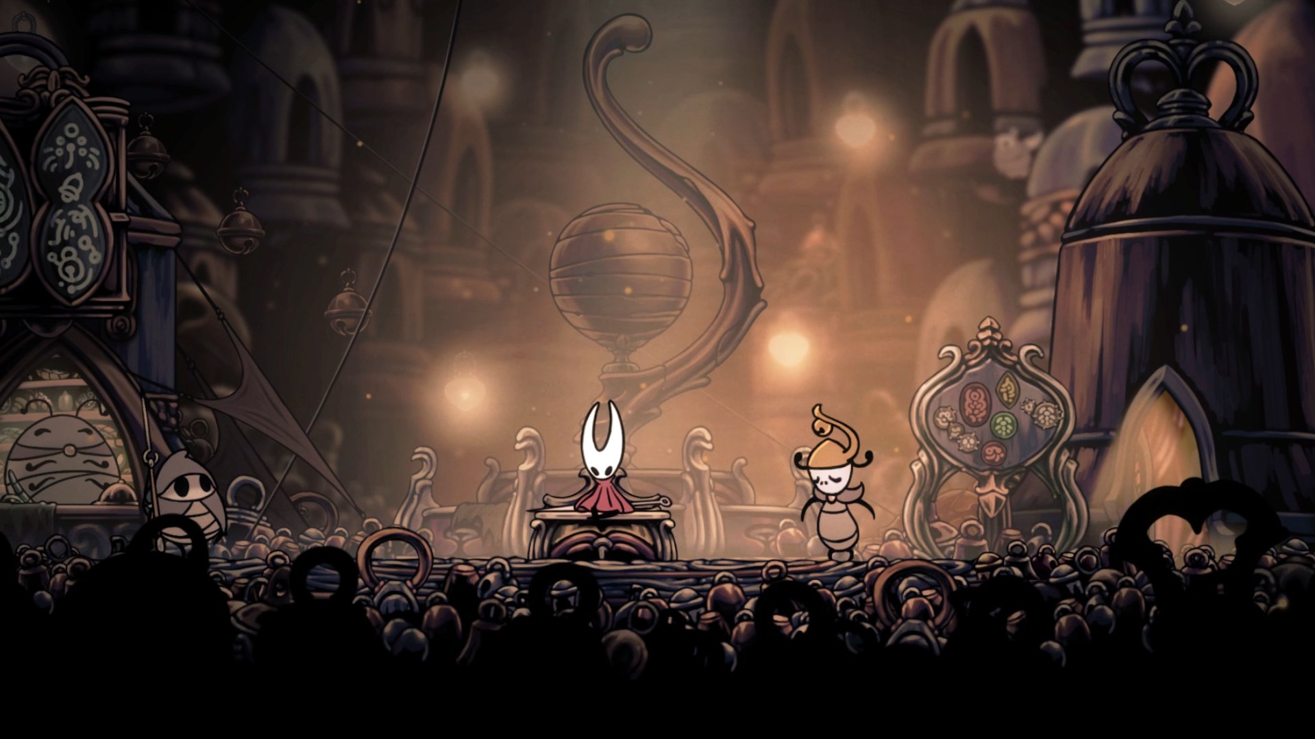 Screenshot van Hollow Knight: Silksong, met gedetailleerde schaduwen Screenshot van Hollow Knight: Silksong, met gedetailleerde schaduwen