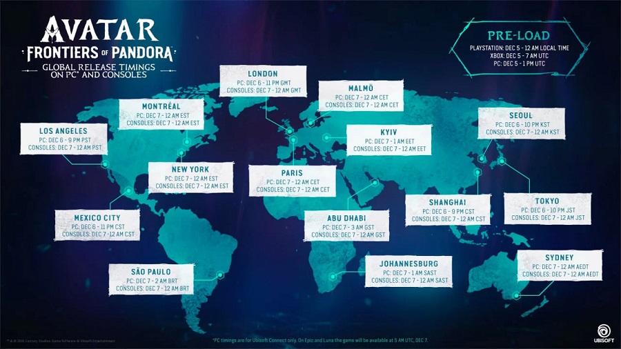 Ubisoft heeft een kaart gepubliceerd met de exacte releasetijd van Avatar: Frontiers of Pandora en twee nieuwe video's onthuld-2 Ubisoft heeft een kaart gepubliceerd met de exacte releasetijd van Avatar: Frontiers of Pandora en twee nieuwe video's onthuld-2