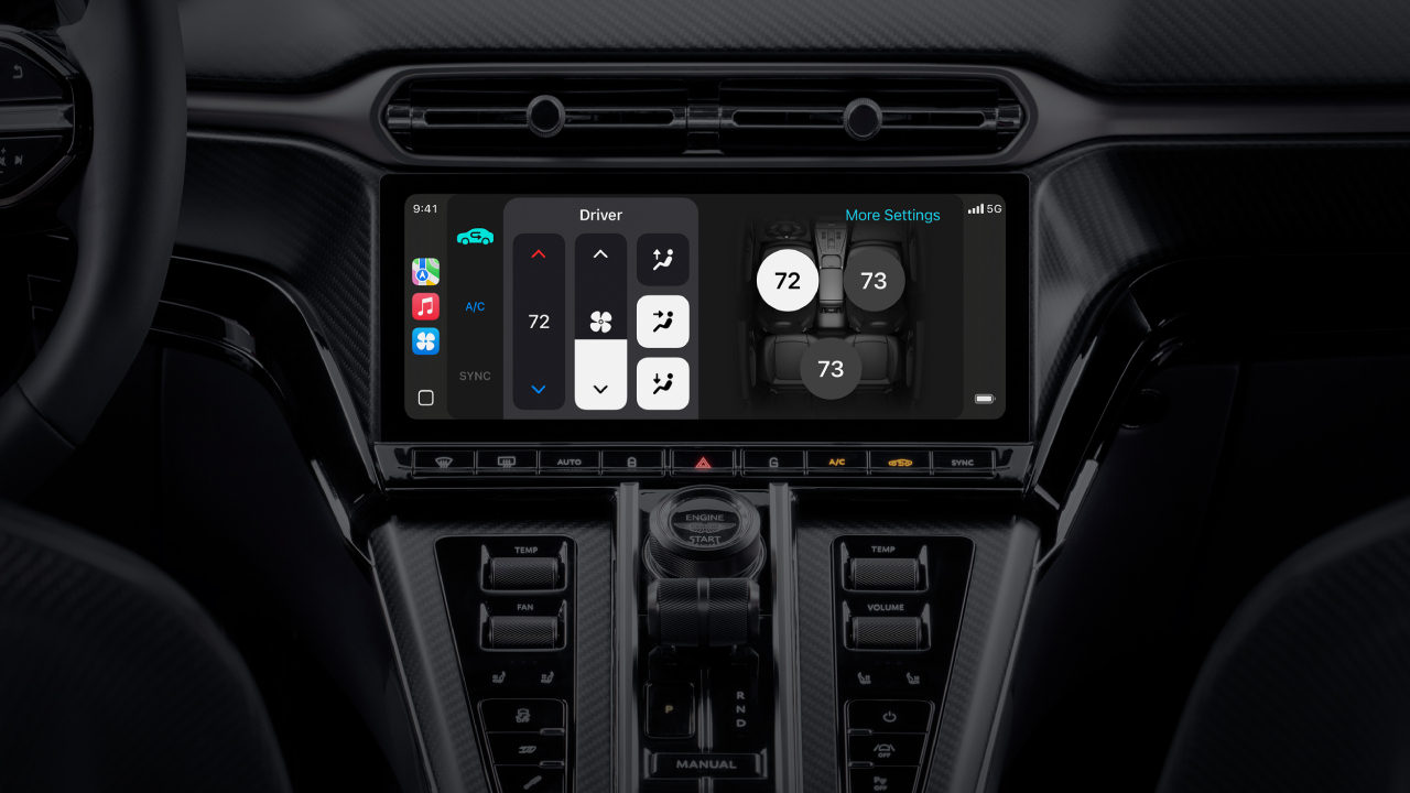 Dashboard van CarPlay Ultra met klimaatregeling Dashboard van CarPlay Ultra met klimaatregeling