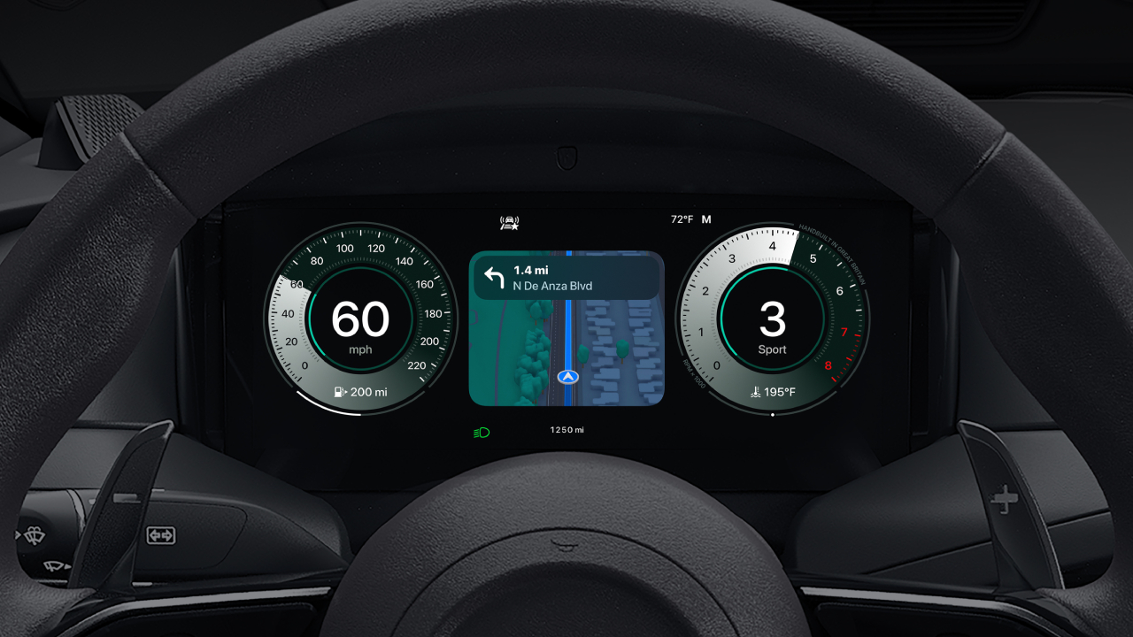 Dashboard van CarPlay Ultra met kaarten Dashboard van CarPlay Ultra met kaarten