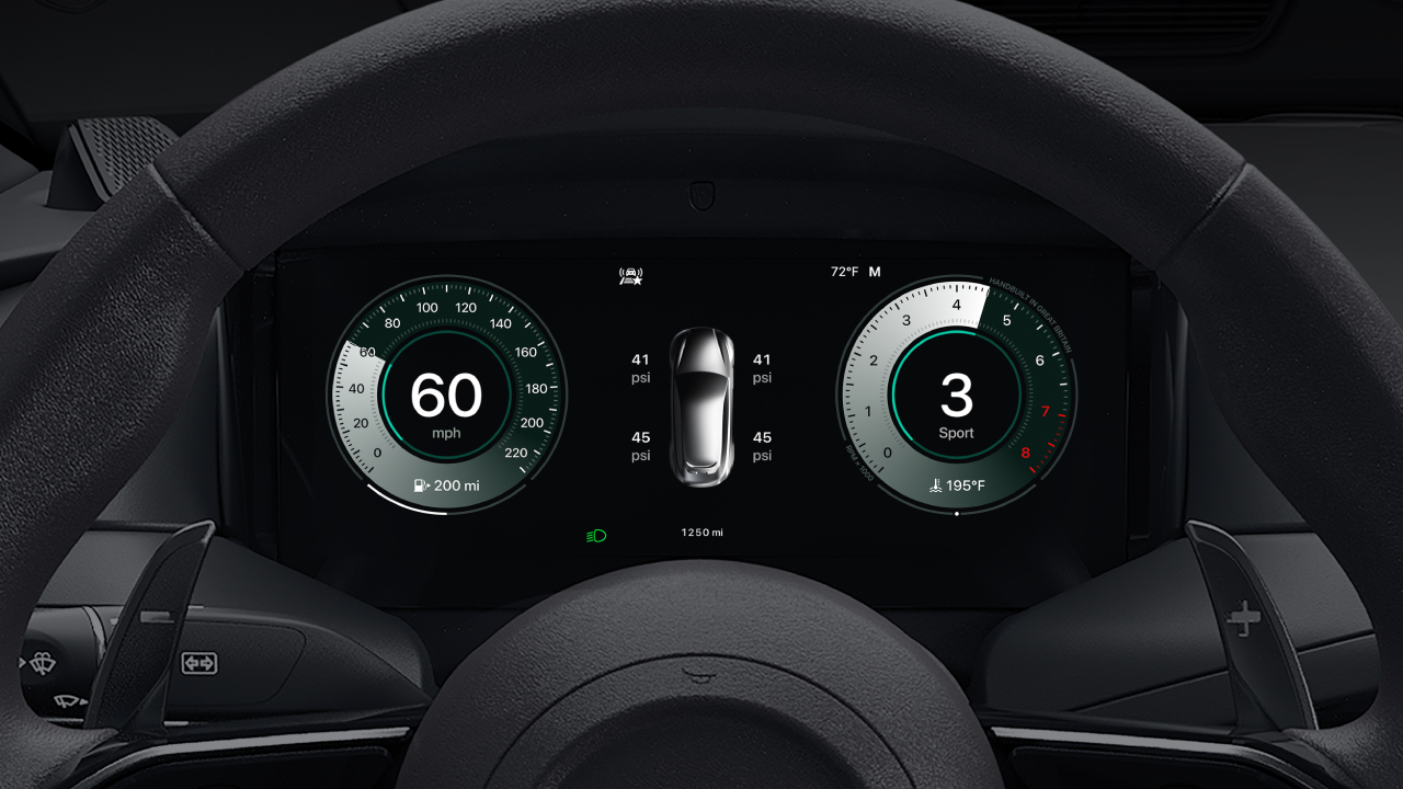 Dashboard van CarPlay Ultra met TPMS-indicator Dashboard van CarPlay Ultra met TPMS-indicator